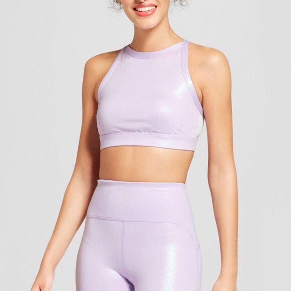 Joylab metallic lavender crop top/sports bra